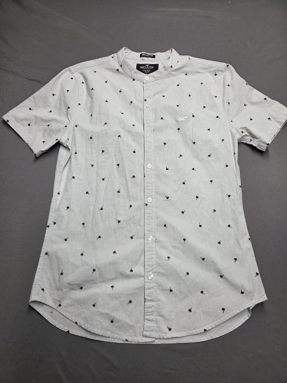 Hollister Palm Tree Band Collar Short Sleeve Shirt Men's M Muscle Epic Flex
